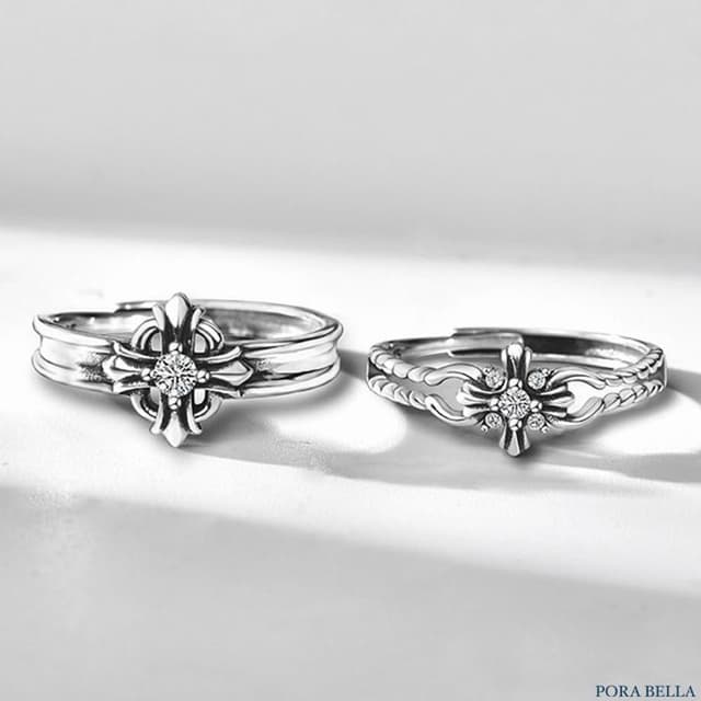 【Porabella】S925純銀 十字架鋯石情侶對戒｜復古十字架戒指 做舊對戒 告白 紀念 情人節禮物推薦 rings