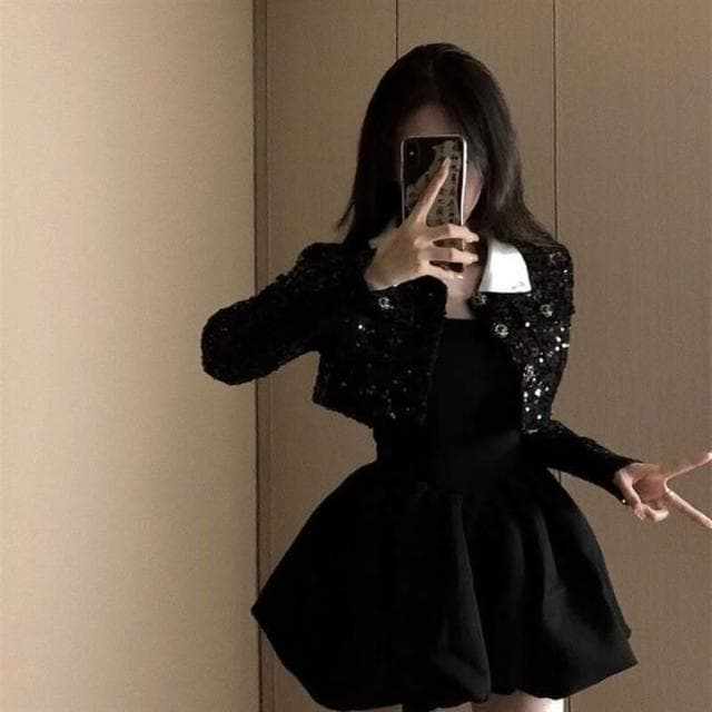 連衣裙女短裙蓬蓬裙法式小香風富家千金感花苞連衣裙女春秋小黑裙生日小禮裙公主蓬蓬短裙洋裝裙子名媛風約會氣質小眾設計感短裙女