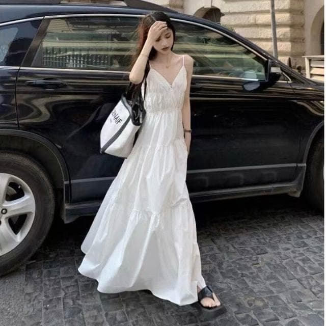 連衣裙女吊帶裙長裙女2025新款法式白色仙女裙吊帶裙海邊度假連衣裙女顯瘦夏季裙子小眾氣質長裙洋裝裙子約會生日優雅長裙女