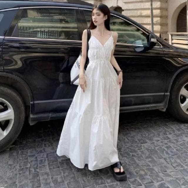 連衣裙女吊帶裙長裙女2025新款法式白色仙女裙吊帶裙海邊度假連衣裙女顯瘦夏季裙子小眾氣質長裙洋裝裙子約會生日優雅長裙女