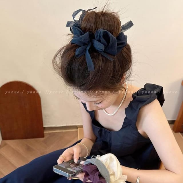 大腸發圈髮圈女髮飾高級感溫柔網紗蝴蝶結2025新款紮馬尾不傷發頭繩氣質發繩頭花(情人節 生日 髮飾 頭飾 大腸圈 禮物)