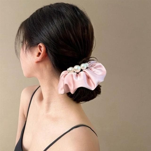 大腸圈ins韓系髮圈漫仙女奶油海藍~韓版緞面珍珠邊氣質溫柔低馬尾高級感旅行皮筋 髮飾髮圈(七夕 情人節 生日 髮飾 ） 