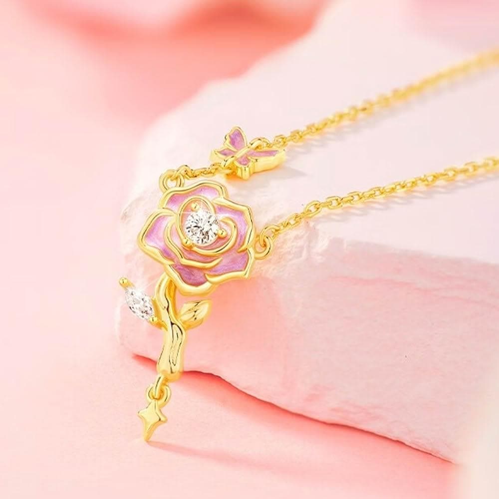 【EMMA SUE】鋯石項鍊 吊墜項鍊 情人節禮物 純銀項鍊 玫瑰項鍊 女生項鍊 