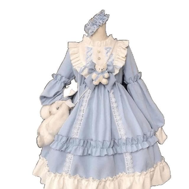 洋裝女春季洛麗塔裙子全套可愛蘿莉學生洋裝lolita軟妹裙公主日常裙富家千金名媛風休閒顯瘦蓬蓬裙燈籠袖中長裙交換禮物