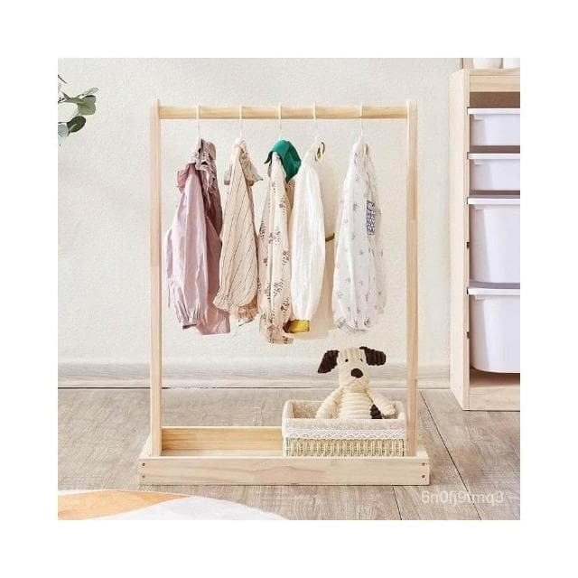衣架輪滑收納落地式放衣服架子嬰兒實木儲物掛衣架