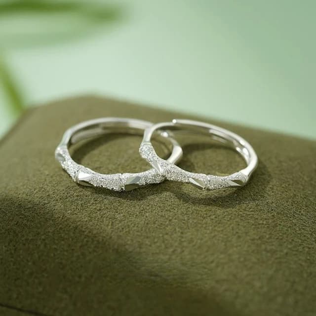 竹定情侶對戒 戒指 S999足銀 原創設計 可調式 小眾設計 新中式 情侶禮物 情人節禮物 送男友 送女友