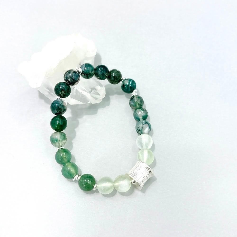 【Ops】手工飾品設計-水草瑪瑙/葡萄石/純銀/心輪療癒/放鬆/舒壓/925純銀/手鍊