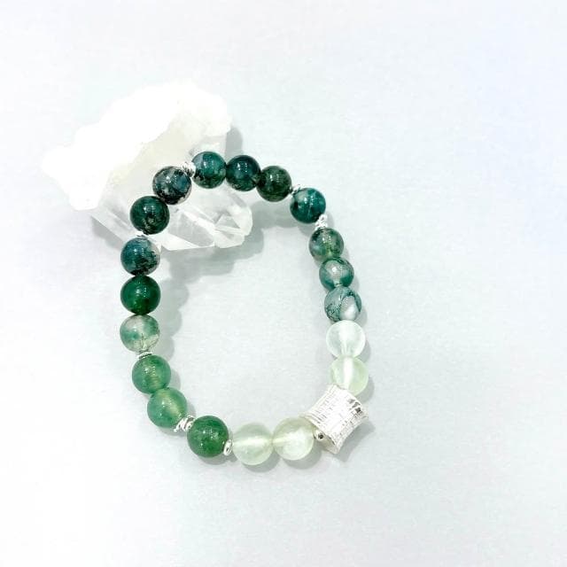 【Ops】手工飾品設計-水草瑪瑙/葡萄石/純銀/心輪療癒/放鬆/舒壓/925純銀/手鍊