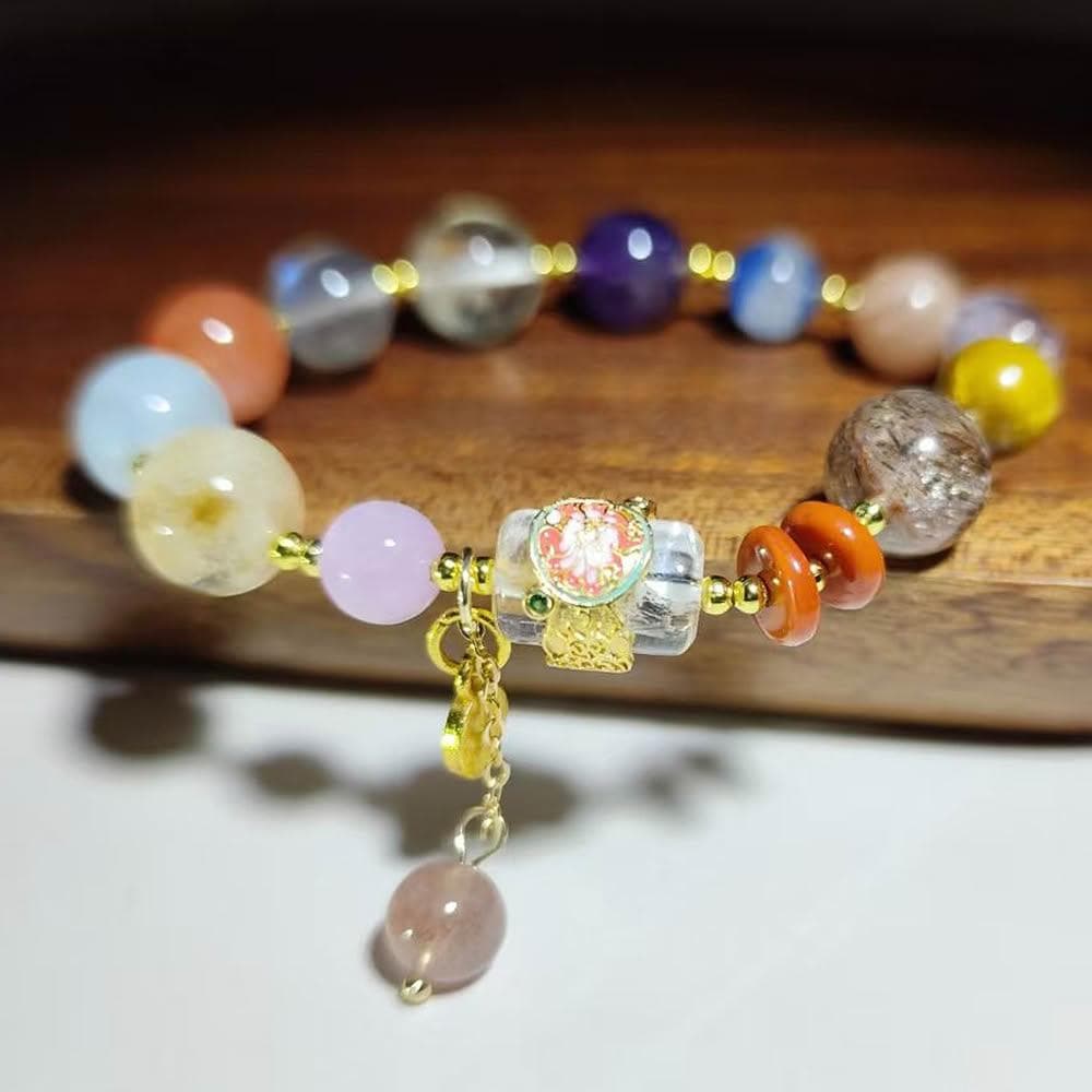 【Paiya 派亞】國風天然單圈超七海藍寶紫水晶多寶水晶手串手鏈