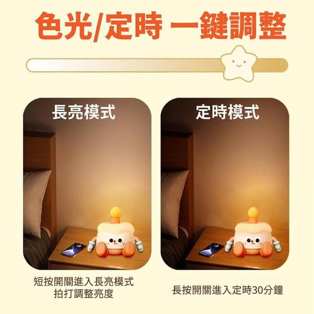 舒米好物 拍拍燈 LED 小夜燈 伴眠燈_生日蛋糕(白色 情人節禮物 生日禮物 躺平鴨 交換禮物)
