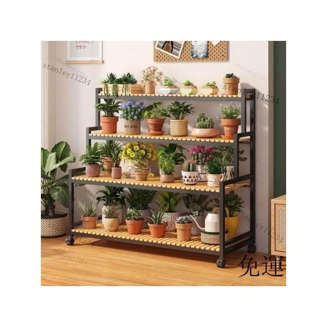 花盆架盆栽架子 植物架 盆栽架子 可移動帶輪置物架階梯 多層花架子
