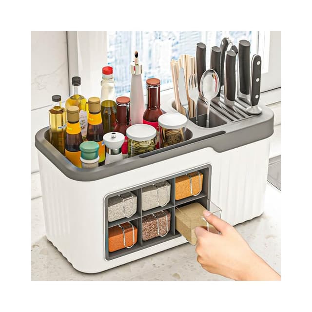 调料盒组合套装 家用台面调味瓶罐收纳盒 厨房小件多功能一体厨房置物架 厨房刀具架 厨房多格多功能收納