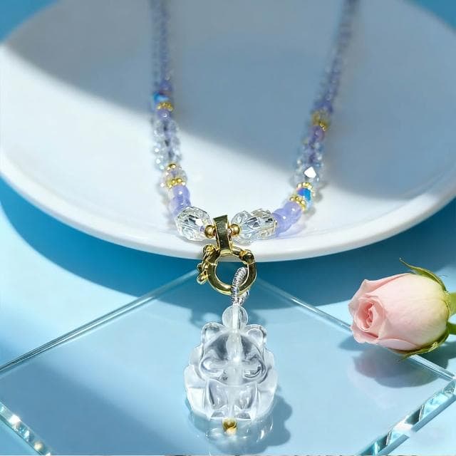 【Paiya 派亞】天然4.5mm紫玉晶+白水晶九尾狐狸吊墜萬能扣項鏈長短可調節