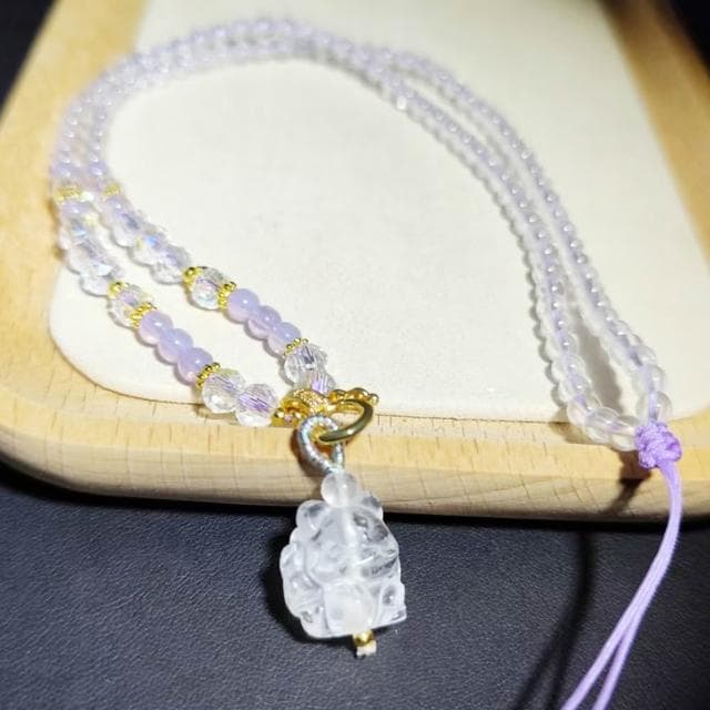 【Paiya 派亞】天然4.5mm紫玉晶+白水晶九尾狐狸吊墜萬能扣項鏈長短可調節
