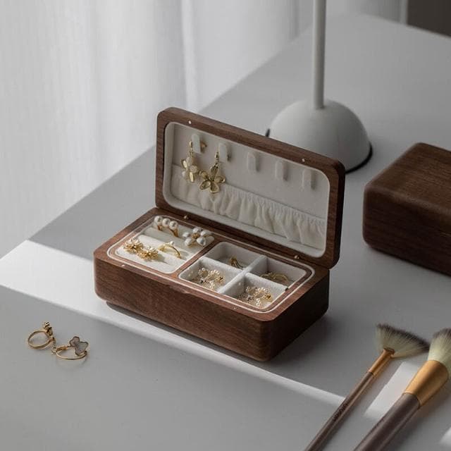 含發票 黑胡桃實木首飾盒收納盒質絨布高檔精致高端珠寶戒指耳飾手飾品盒