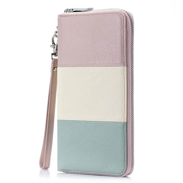 【MoonDy】三色拉鍊錢包 長夾 錢包 多卡位 大容量 長款錢包 真皮手拿包