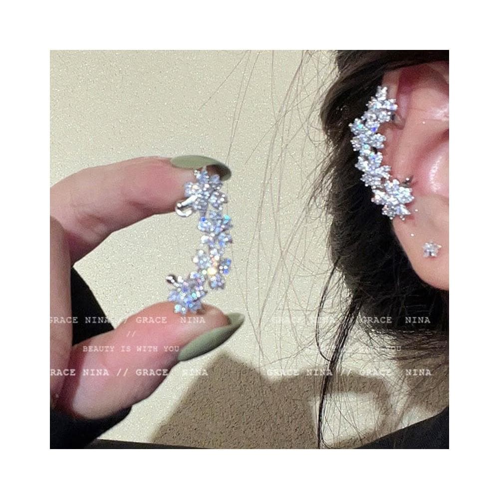 耳環滿鉆花朵耳夾女無耳洞新娘耳骨夾感秋冬耳環耳飾頭飾耳掛輕盈精緻輕奢高級韓國不過敏看不膩超閃耳環耳飾飾品配禮服百搭禮物