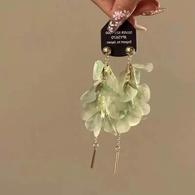  耳環氛圍感浪漫漸變紫色花瓣流蘇耳環高級感氣質耳釘女仙氣度假風耳飾輕盈精緻輕奢高級韓國不過敏看不膩超閃耳環飾品配禮服百搭