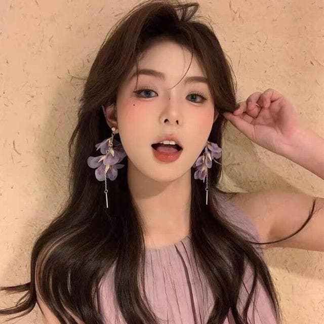  耳環氛圍感浪漫漸變紫色花瓣流蘇耳環高級感氣質耳釘女仙氣度假風耳飾輕盈精緻輕奢高級韓國不過敏看不膩超閃耳環飾品配禮服百搭