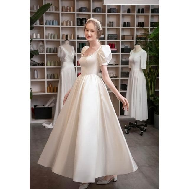 法式輕婚紗新娘結婚訂婚禮服領證小白裙時尚款生日宴會氣質連衣裙