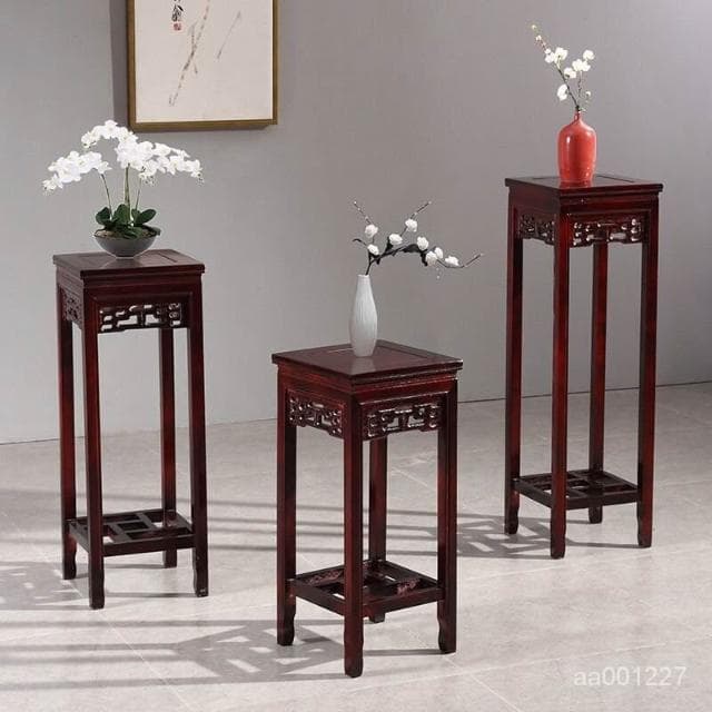 實木花架仿紅木中式傢用客廳仿古花幾室內置物架榆木盆景架子包郵展示邊桌 盆栽架 花架 植物架 CLLQ