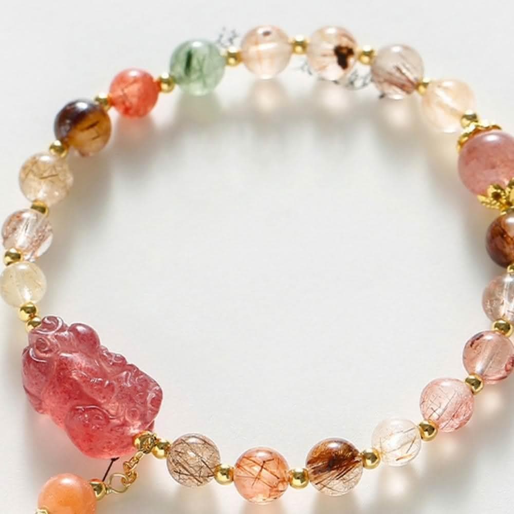 《博古珍藏》天然草莓晶水晶手鍊 招財貔貅  網美女手環 手作串珠