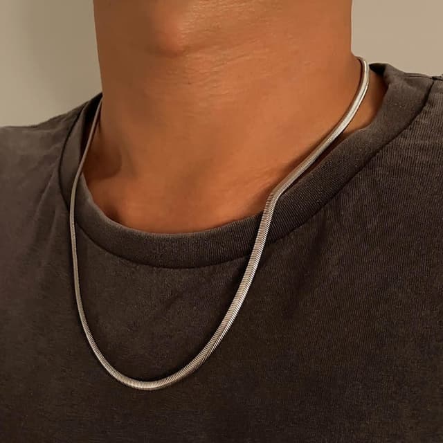 【CReAM】Cedric鈦鋼銀色扁蛇鍊中性男性男項鍊(生日 禮物 送禮 禮盒)