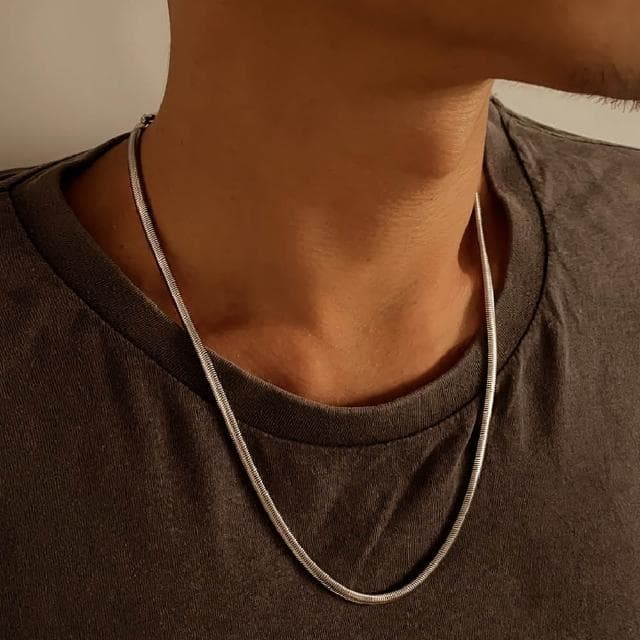 【CReAM】Cedric鈦鋼銀色扁蛇鍊中性男性男項鍊(生日 禮物 送禮 禮盒)