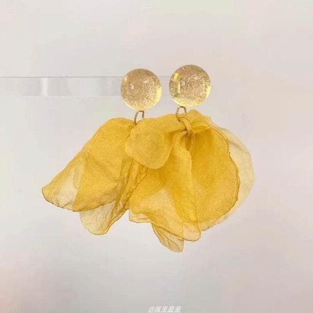 耳環元氣森系甜美黃色花瓣耳環銀針超仙氣質雪紡耳釘海邊沙灘拍照耳飾不過敏看不膩超閃耳環耳飾品不褪色百搭禮物輕盈精緻輕奢高級