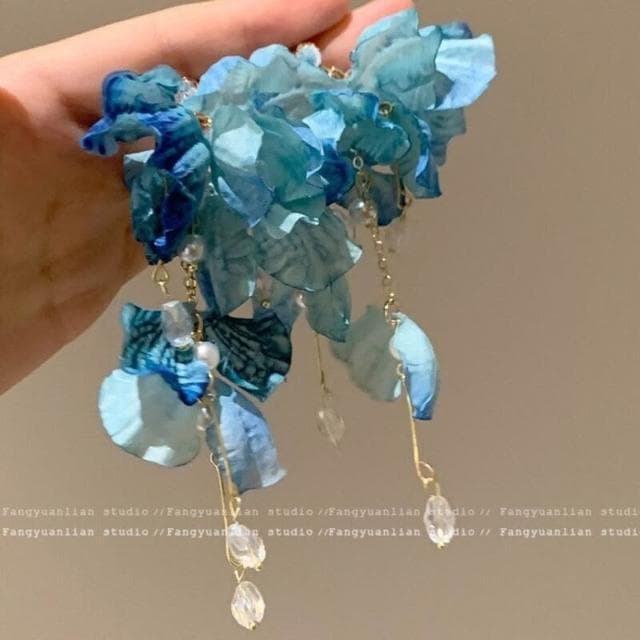 耳環夏天暮光冰萃藍花朵流蘇耳環女海邊度假風誇張耳釘絕美耳飾不過敏看不膩超閃耳環耳飾飾品不褪色百搭禮物輕盈精緻輕奢高級韓國