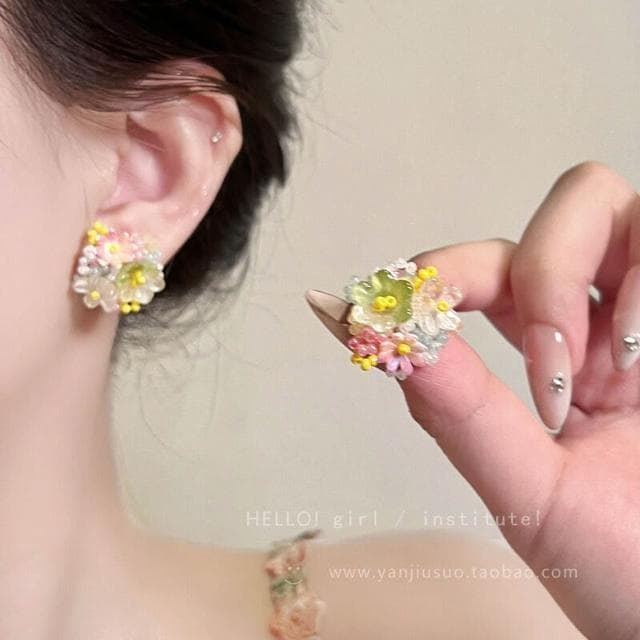 耳環多巴胺彩色花朵耳環女生高級感輕奢小眾耳釘甜美時尚耳飾 不過敏看不膩超閃耳環耳飾飾品不褪色百搭禮物輕盈精緻輕奢高級韓國