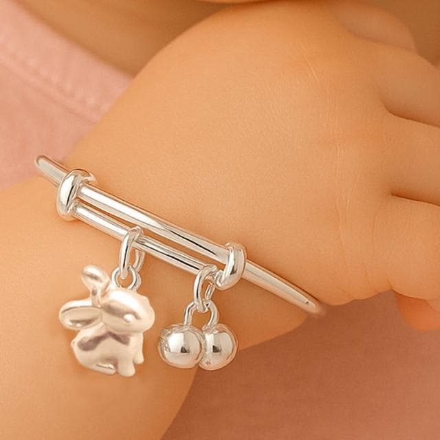 【珠兒綠】999純銀 小乖兔生肖嬰兒搖鈴祝福手鐲 新年禮物 寶寶禮物 純銀手鐲手鍊 彌月禮物 周歲禮物 親子珠寶 開運 交換禮物