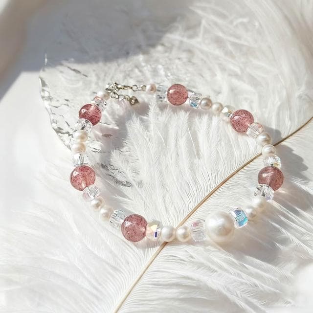 【Paiya 派亞】7.5MM草莓晶4.5MM淡水珍珠s925銀手鏈