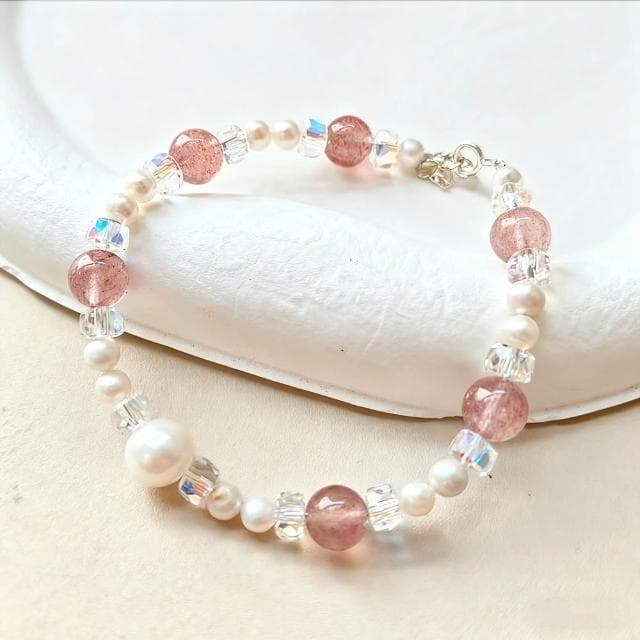 【Paiya 派亞】7.5MM草莓晶4.5MM淡水珍珠s925銀手鏈