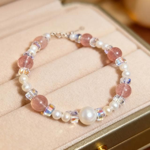 【Paiya 派亞】7.5MM草莓晶4.5MM淡水珍珠s925銀手鏈