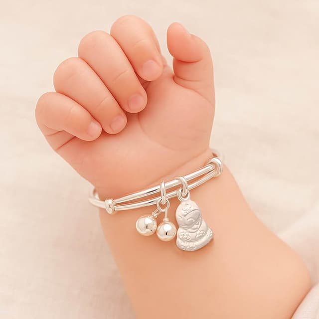 【珠兒綠】999純銀笑瞇蛇生肖搖鈴手鐲 嬰兒|兒童|成人尺寸 純銀手鐲 彌月禮物 周歲禮物 新年禮物