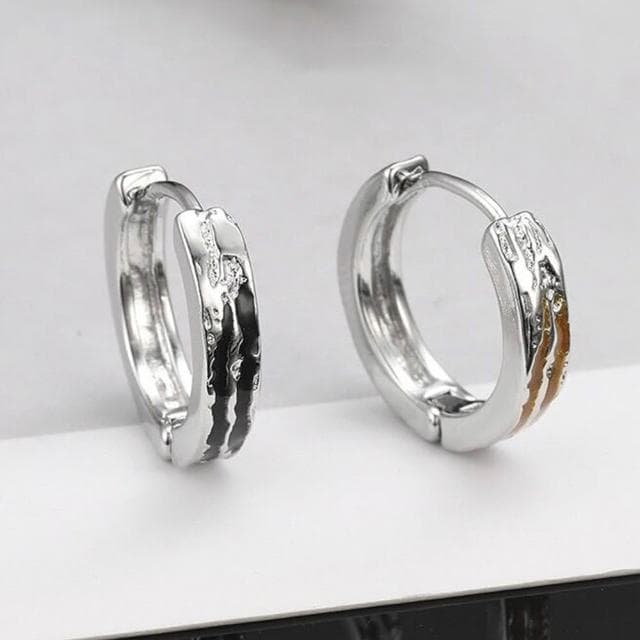 【MoonDy】耳環 男生耳環 純銀耳環 紋理耳扣 鎏金耳環 撞色耳環 小圈耳環 耳扣 耳飾 