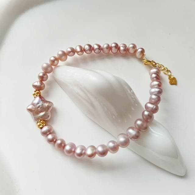 【Paiya 派亞】巴洛克粉4.5MM紫色淡水珍珠手串手鏈/紫色珍珠戒指 二選一