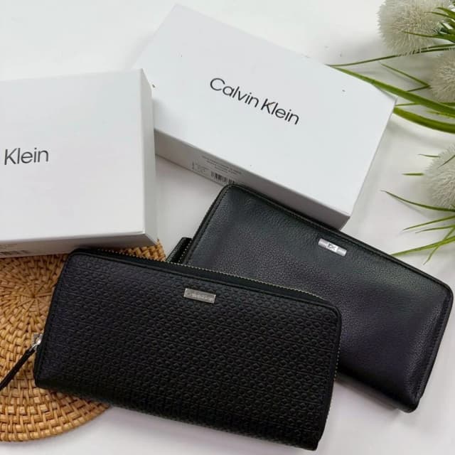 【CALVIN KLEIN】Calvin Klein 滿版 防刮 防盜 真皮長夾 零錢袋 錢包 CK 禮盒 皮夾 送禮 @1048