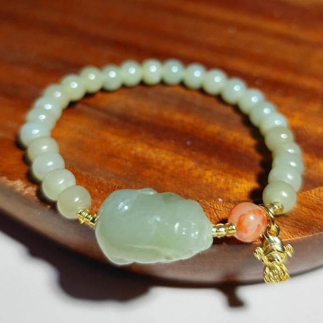 【Paiya 派亞】天然6mm晴水和田玉貔貅手串