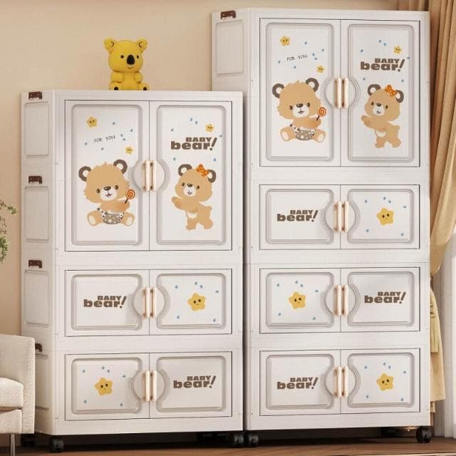 折疊式收納櫃卡通兒童衣櫃家用寶寶簡易小衣櫥嬰兒整理塑料儲物櫃