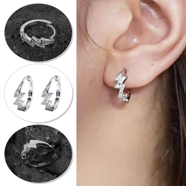 【KEDDY】閃電耳飾-細緻拋光-金屬霧銀-耳扣耳環-不對稱造型-小圈結構-抗敏配戴-現代線條-純銀材質