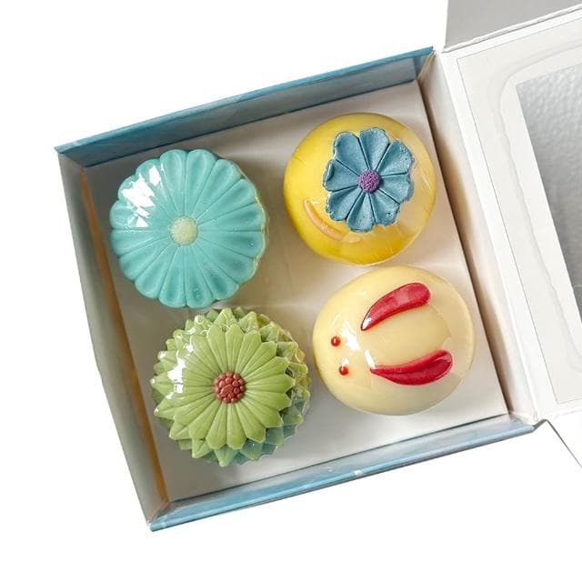 和菓子造型手工皂禮盒｜冷製植物油香皂｜[主香味特色]｜通過SGS檢驗｜環保無毒｜35g x 4入適合裝飾