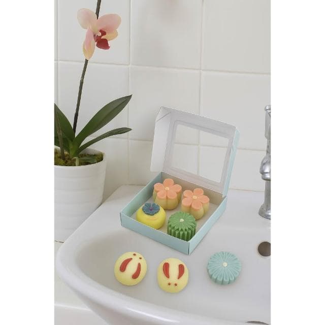 和菓子造型手工皂禮盒｜冷製植物油香皂｜[主香味特色]｜通過SGS檢驗｜環保無毒｜35g x 4入適合裝飾