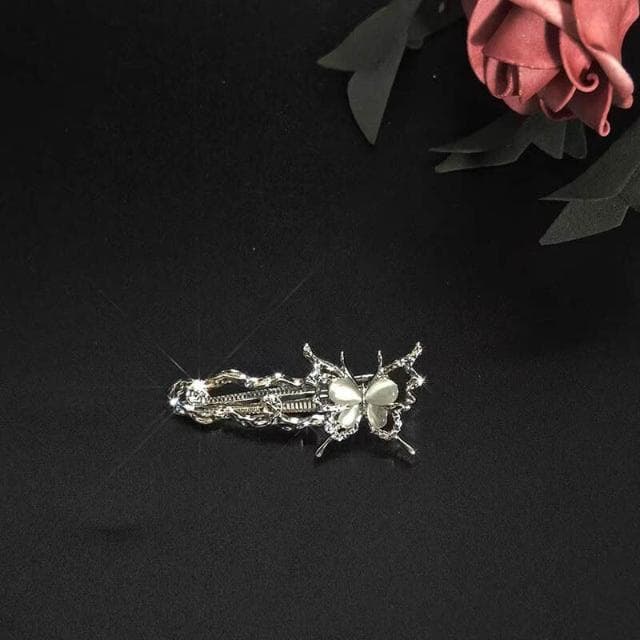 髮飾髮夾清冷感蝴蝶發夾女輕奢月光石發卡小眾設計瀏海邊夾側邊髮飾飾品髮夾一字夾( 聖誕節 生日 髮飾 頭飾  髮夾 禮物)