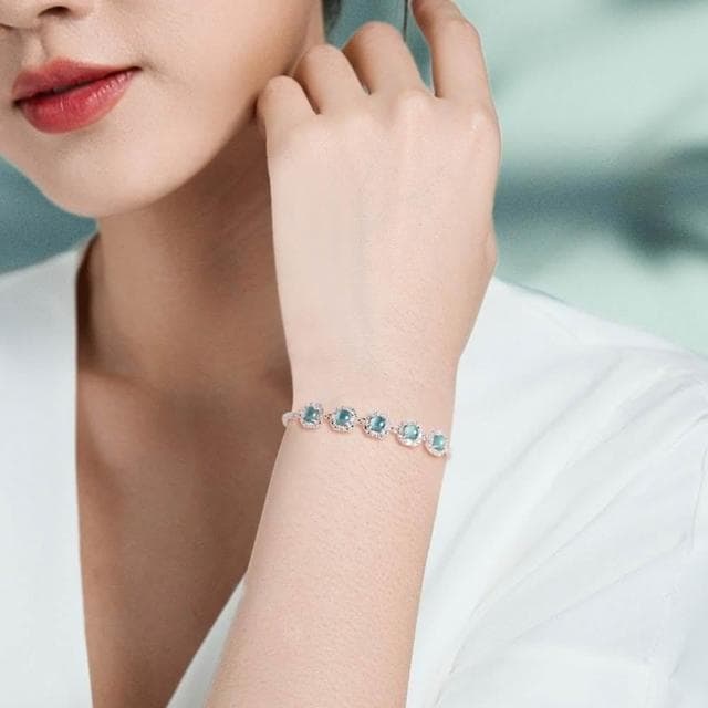 【Paiya 派亞】A貨翡翠藍水蛋面公主手鏈S925銀鑲冰種玉石女款時尚高檔手飾送禮好物/交換禮物