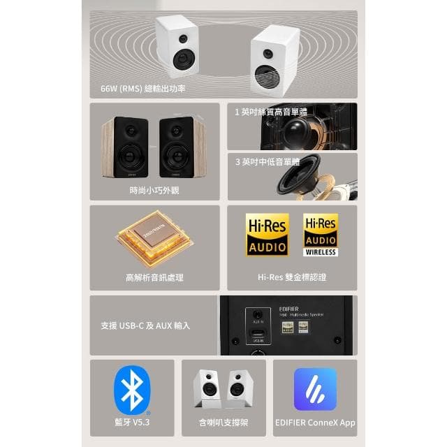 【EDIFIER】M60 2.0 藍牙喇叭 (Hi-Res雙金標認證/漫步者/音響/藍牙音響/66W輸出)