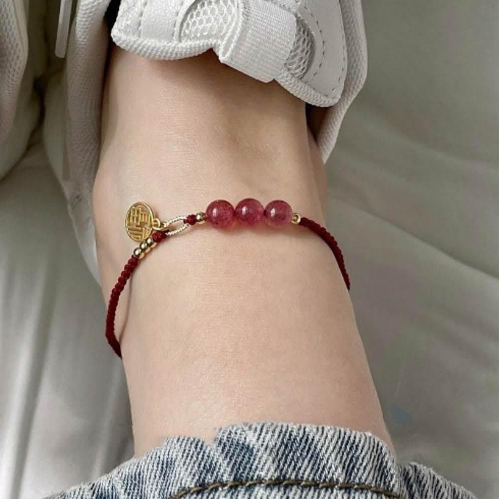 【巴黎精品】現貨+預購 天然草莓晶腳鍊手鍊腳踝鏈足鏈腳飾手鏈轉運招財淨化開運情人節禮物(飾品a1lh33)