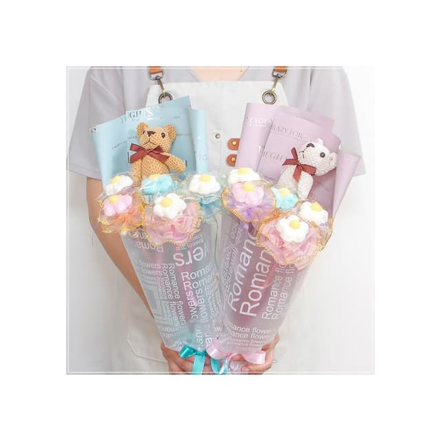 熊熊花語小花束(含格紋熊X1隻+大花花棉花糖X5支) 生日花束 畢業花束 情人節禮物 g1273