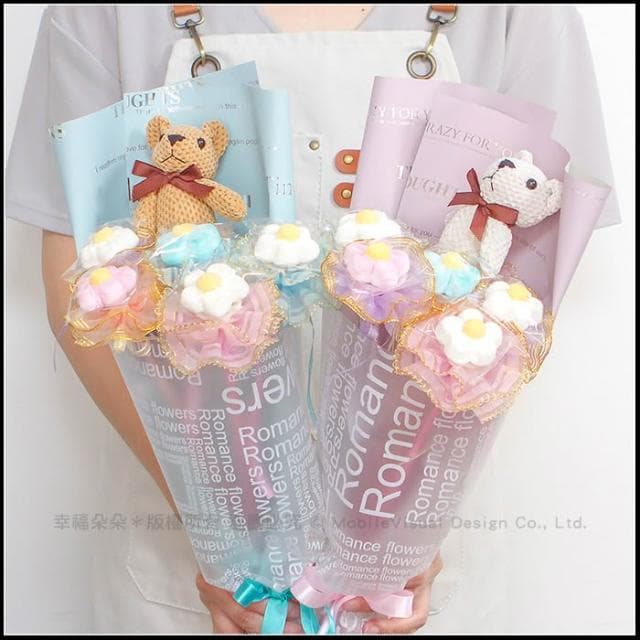 熊熊花語小花束(含格紋熊X1隻+大花花棉花糖X5支) 生日花束 畢業花束 情人節禮物 g1273